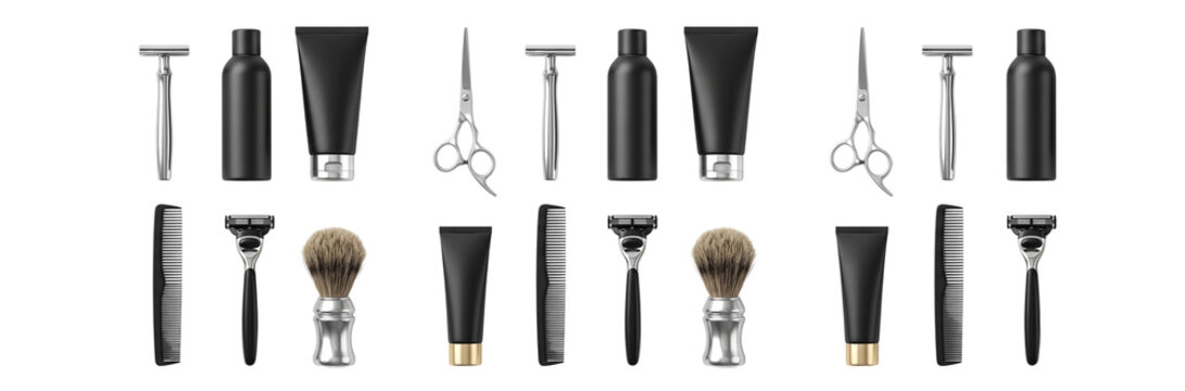 Grooming Essentials Set: Razors, Comb, Scissors, Brush, and Skincare Products