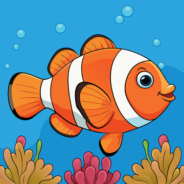 Clown fish in bright orange anemone underwater 