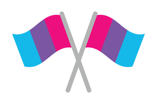 The flag has three vertical stripes, pink representing femininity and womanhood, blue representing masculinity and manhood, and purple representing androgyny, a mix of the two. Androgyne flag.