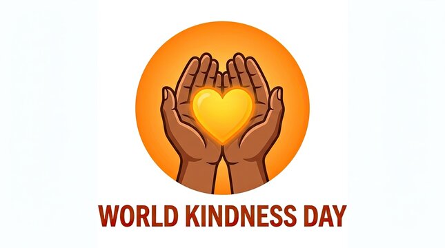 World Kindness Day hands holding glowing heart. Diverse team unity and compassion gesture with warm light symbol.