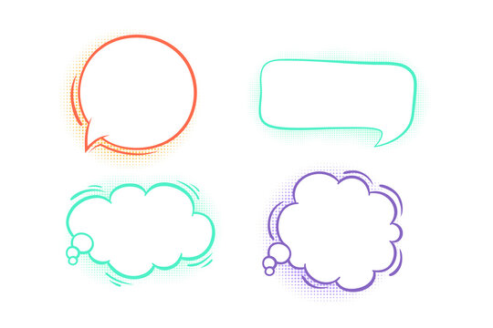 Vibrant comic-style speech bubbles for creative projects on transparent background PNG