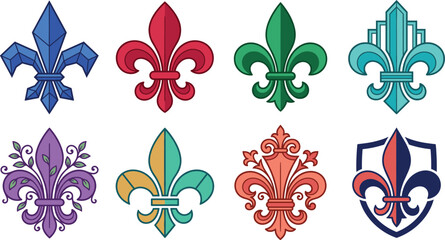 Hand Drawn Fleur de Lis Symbol Collection with Heraldic Floral Emblems Isolated Vector Illustrations © SreeMoti