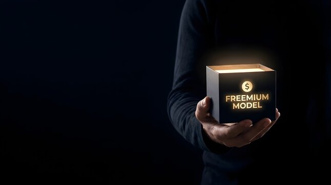 Person holding a glowing black box representing the freemium business model for digital growth
