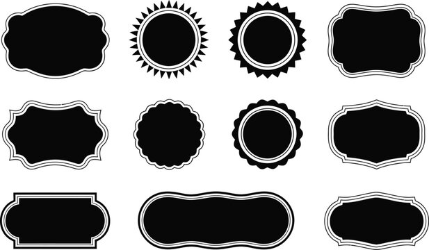 Set of black blank labels and vintage decorative frames for design elements with stickers elements decorative template ornamental collection geometric isolated background presentation