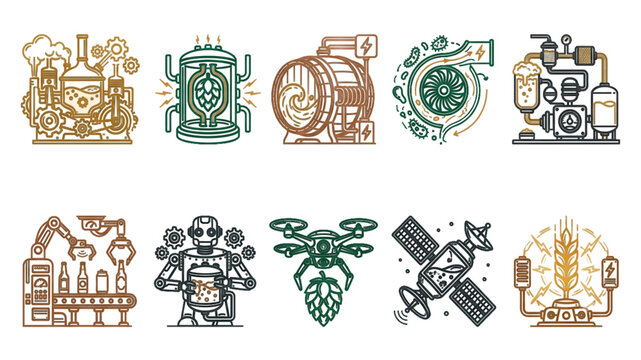 Modern brewing technology and beer production automation, craft beer industry innovation with robotics and sustainable energy
