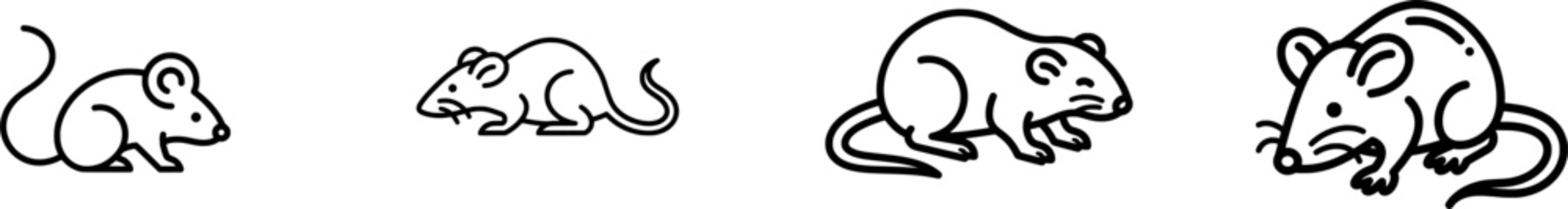 A minimalist black-and-white illustration of a field mouse in motion, with thick uniform lines against a pure white background