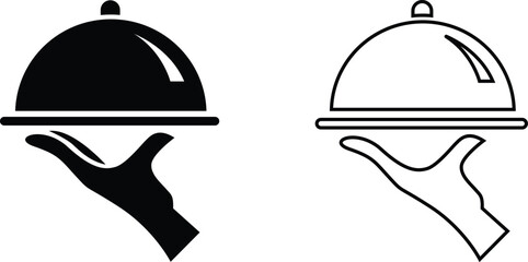 Elegant food service icon set silver dome presentation on hand © GOKULRATAN