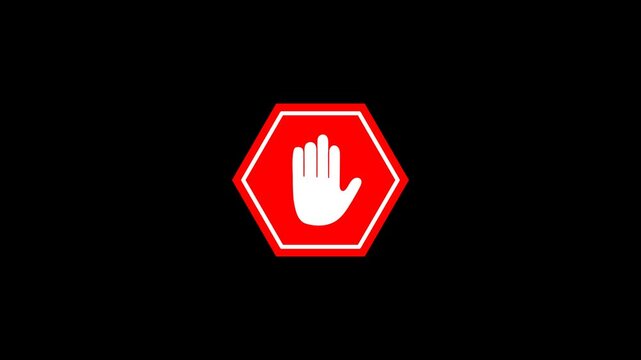 Red Octagon Stop Road Prohibition Sign with White Hand Gesture Warning Loop Animation 4k Resolution