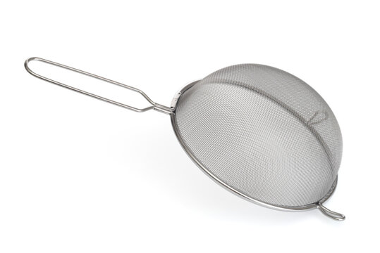 Metal stainless colander isolated on white background