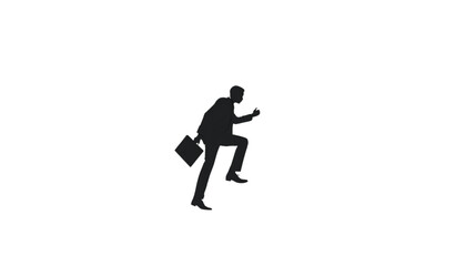 Fototapeta premium Businessman silhouette stepping up onto an invisible platform, symbolizing career advancement and professional growth in a corporate setting while offering a minimalist design with ample copy space.