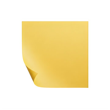 Blank yellow sticky note paper with a curled corner for office reminders and messages isolated on transparent background
