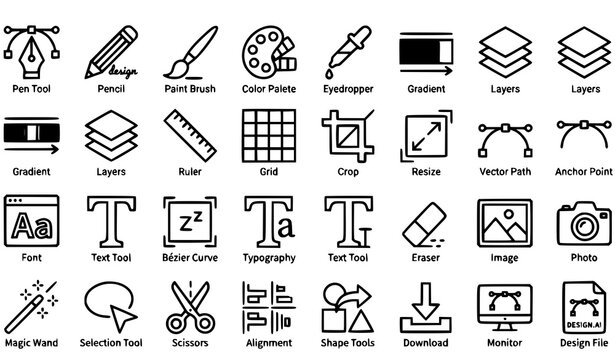 Graphic Design Line Icon Set for Creative Tools UI UX and Digital Design Editable Stroke Vector Collection