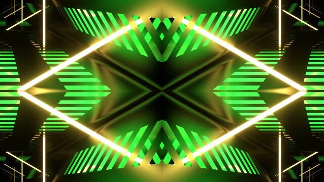 Green and Yellow Super Cool Striped Abstract Symmetrical Party Theme Background VJ Loop in 4K