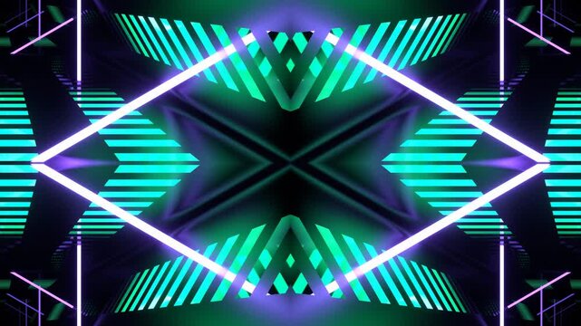 Purple and Turquoise Super Cool Striped Abstract Symmetrical Party Theme Background VJ Loop in 4K