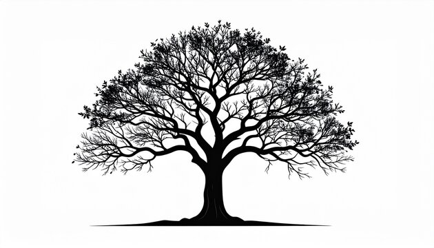 Vector. Graphic representation of the silhouette black tree on a white background. horizontal abstract graphic banner wood.
