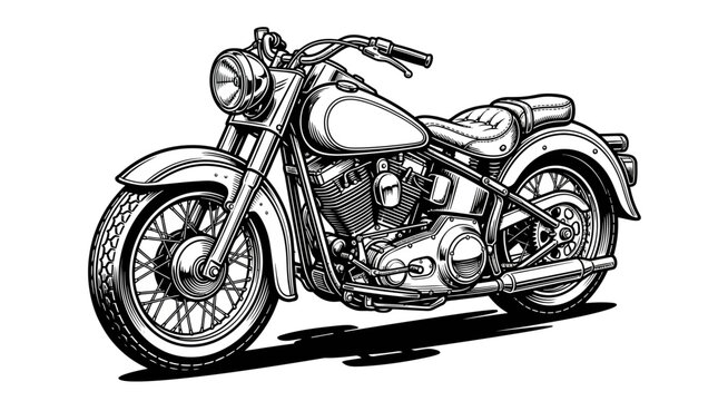 Classic retro cruiser motorcycle line art engraving