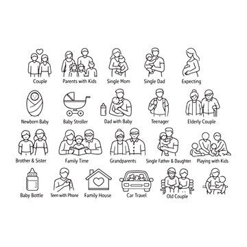 Family and parenting line icon set vector