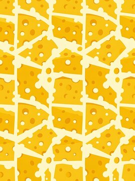 Seamless pattern of yellow swiss cheese slices with holes
