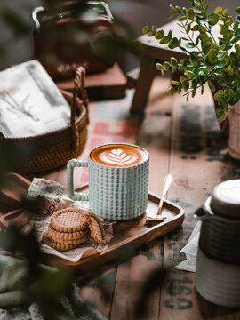Two cups of coffe on the table. lifestyle. cozy place. Coffeetography concept. Selective focus