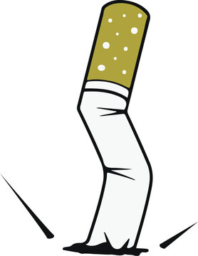 Cartoon cigarette butt crushed broken.