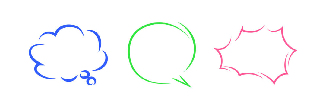 colorful speech bubbles for comics or cartoon on transparent background PNG