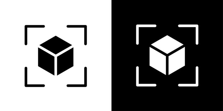 Modern 3D cube scan icon representing object recognition, computer vision, AI-powered detection, augmented reality, digital scanning, and smart identification technology.
