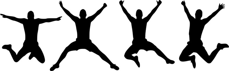 Jumping People Silhouette Set Vector, Happy Men Leaping with Raised Arms Isolated on White Background © Munna