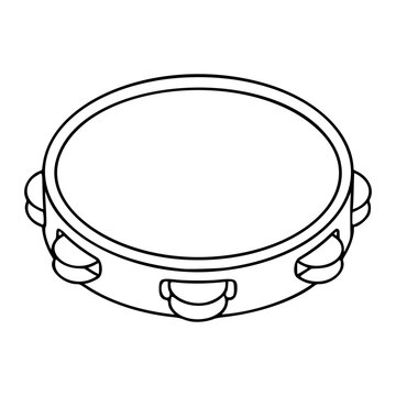 Minimalist hand-traced tambourine vector illustration with precise line art outline design, showcasing circular frame and zills in a clean scalable icon format perfect for music app and percussion