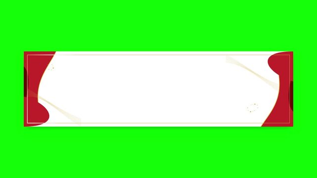 A white label with red corners is on a green background