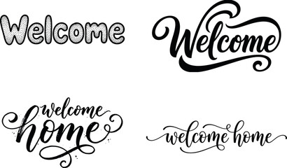 Variety of welcome calligraphy lettering designs in black and white on a transparent background for greeting cards and invitations © Rajdip