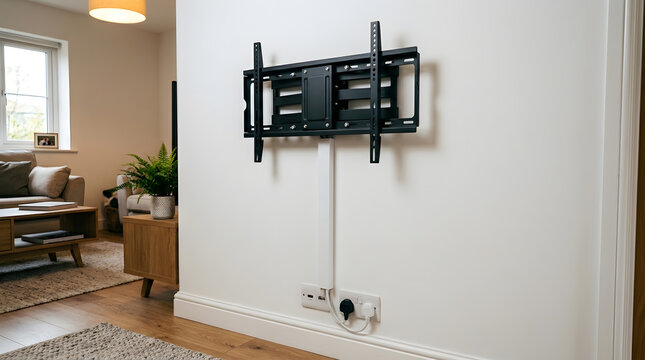 wall mounted tv bracket with cable management | professional home theater installation | neat cable hiding solution for television | modern living room interior design ideas