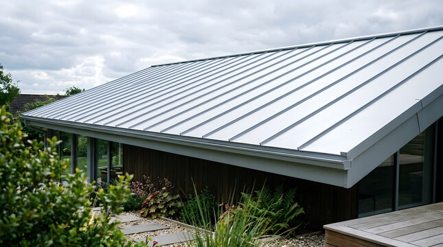 modern residential zinc roofing panels | standing seam metal roof design | contemporary eco-friendly house architecture | grey architectural metal cladding installation