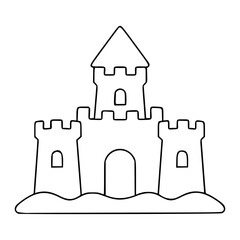 Hand-drawn minimalist sandcastle vector illustration with three turrets and arched doorway, clean black outline on white background, perfect scalable summer beach icon for web and print design © Saif