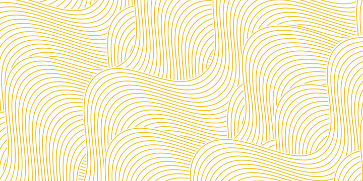 Yellow instant noodle, pasta and spaghetti texture with geometric wavy lines. Ramen, pasta vector pattern. Background abstract food illustration