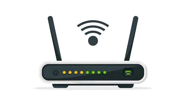 Wireless router with signal waves during digital connection and network status lights