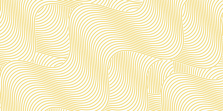 Yellow instant noodle, pasta and spaghetti texture with geometric wavy lines. Ramen, pasta vector pattern. Background abstract food illustration