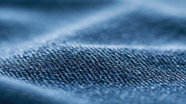 Close-up Macro Shot of Textured Blue Denim Fabric with Soft Lighting and Subtle Folds
