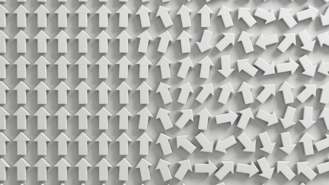 White Arrow Pattern Showing Upward Direction, Conformity and Chaos, Leadership and Decision Concept