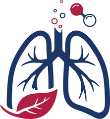 Fototapeta premium Human lungs silhouette with stylized leaf and molecule on white background, health and wellness concept