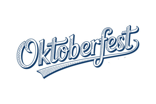 Classic blue oktoberfest calligraphy lettering isolated on white background, for traditional german, beer festival celebration, event branding