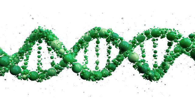 Colorful DNA Double Helix Made of Spheres. Molecular Genetics Visualization and 3D Science Concept