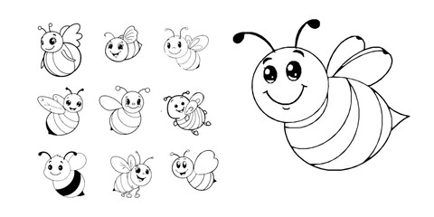 Fototapeta premium A Happy Cartoon Bee Simple Coloring Book Line Art Thick Outlines Pack