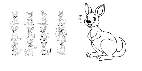 Fototapeta premium Happy Cartoon Kangaroo Simple Kids Coloring Book Line Art