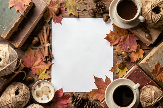 Cozy Autumn Flat Lay with Maple Leaves, Coffee, and Books