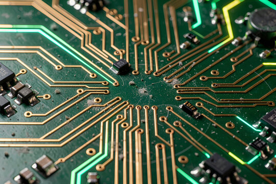 Hyperdetailed Macro View of Glowing Cyberpunk Circuit Board Technology