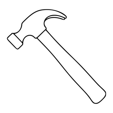 Classic claw hammer hand-traced vector icon illustration with clean minimalist black outline design for carpentry and construction tool graphics