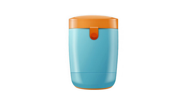 Cyan and orange protective carrying case for portable gaming device isolated on transparent background with cyan colored protective shell orange lid latch facing perspective isolated