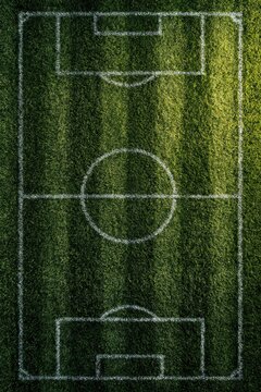 Green soccer field with marked lines creating dynamic play area, vibrant texture and patterns enhance visual appeal