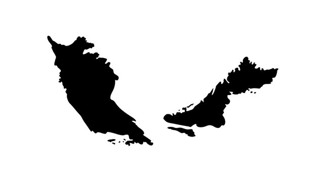 Malaysia map outline silhouette isolated on white with separated peninsular and Borneo regions