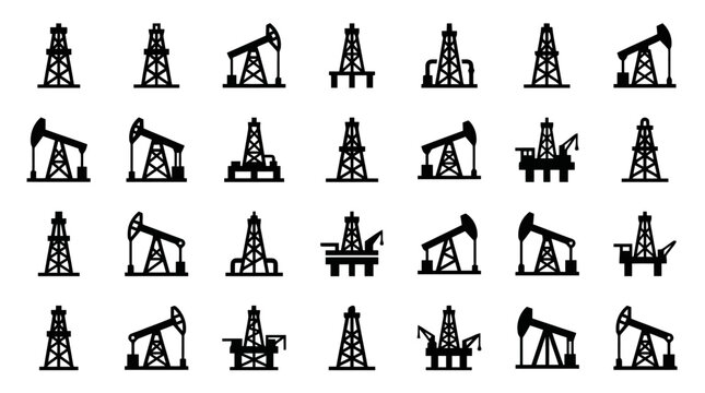 Collection of oil pump jack icons.